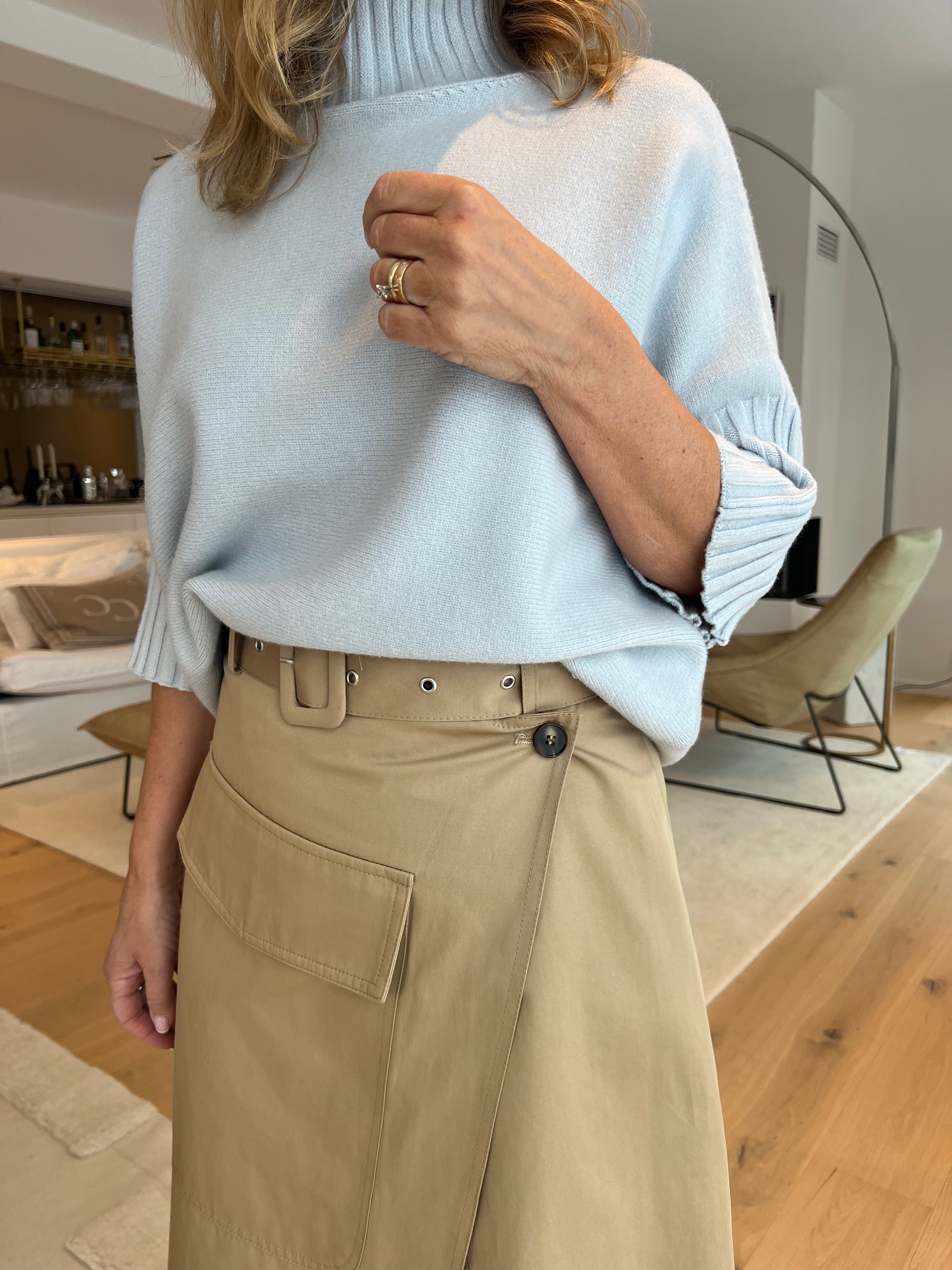 Freja Stickad Polotröja Ljusblå
